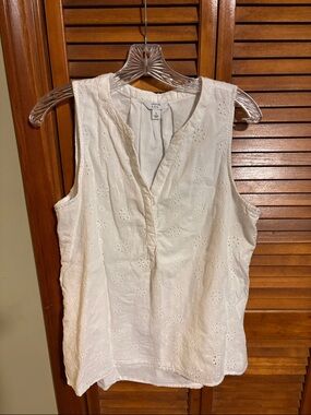 Women's White Eyelet Sleeveless Top - Lightweight Summer Blouse